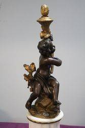 Fine Quality Antique Bronze Cherub On White Marble Column 