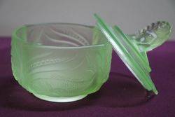 7 Pieces Art Deco Green Uranium Glass Mermaid Trinket Set C1930 