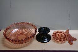 Art Deco 4 Pieces Pink Glass Float Bowl  Mascot Lady 