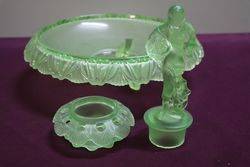 Art Deco Uranium Glass Fruit Girl 3 Pieces Float Bowl C1930