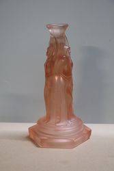 Pair Of Art Deco Pink Glass 3 Graces Tazza Bases  Candlesticks 