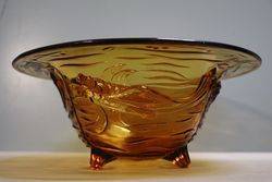 Wonderful Joblings Art Deco Amber Glass Koi Carp Pressed Bowl  