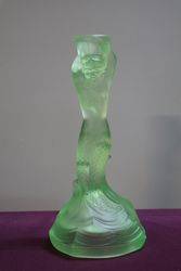 Art Deco Uranium Green Glass Mermaid Candlestick 