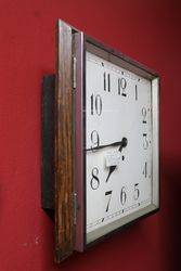 14andquot Square Dial Wall Clock With Chrome Bezel + Oak Surround C1930 