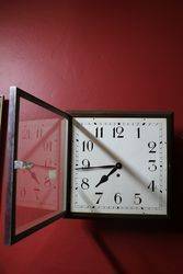 14andquot Square Dial Wall Clock With Chrome Bezel + Oak Surround C1930 