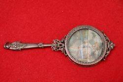 Antique Miniature Silver Hand Mirror. C1850