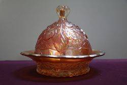 Carnival Glass Covered Bowl  