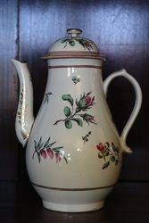 Worcester Coffee Pot + Cover Painted with Sprays of Pink + Yellow Flowers 