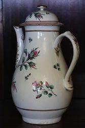 Worcester Coffee Pot + Cover Painted with Sprays of Pink + Yellow Flowers 