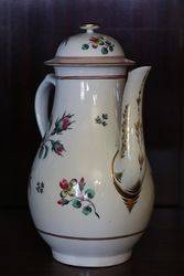 Worcester Coffee Pot + Cover Painted with Sprays of Pink + Yellow Flowers 