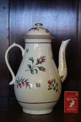 Worcester Coffee Pot + Cover Painted with Sprays of Pink + Yellow Flowers 