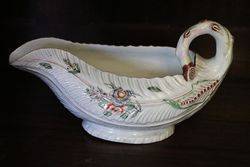 Rare and Early Worcester Polychrome Leaf-Shaped Sauce Boat 