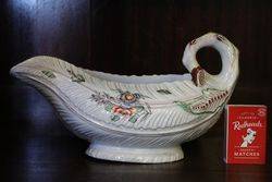 Rare and Early Worcester Polychrome LeafShaped Sauce Boat 