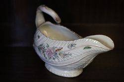 Rare and Early Worcester Polychrome LeafShaped Sauce Boat 