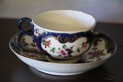 Worcester Tea Cup + Saucer Painted Polychrome Flowers , C1775 #