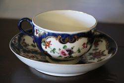 Worcester Tea Cup + Saucer Painted Polychrome Flower  C1775 