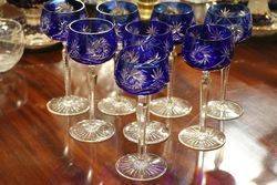 Set Of  8 Fine Cup Blue Bohemian Wine Glasses  