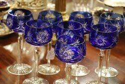 Set Of  8 Fine Cup Blue Bohemian Wine Glasses  