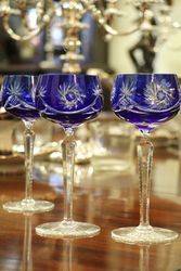 Set Of  8 Fine Cup Blue Bohemian Wine Glasses  