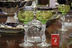 Set of 8 Antique Green + Gilt Hock Glass  