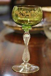 Set of 8 Antique Green + Gilt Hock Glass  