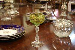 Set of 8 Antique Green + Gilt Hock Glass  