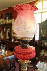 A Genuine Late Victorian Ruby Glass Banquet Lamp 