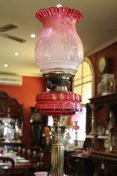 A Genuine Late Victorian Ruby Glass Banquet Lamp 