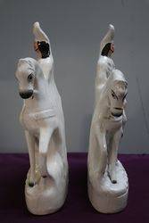 Pair Of 19th Century Staffordshire Pottery Flat Backed Scottish Hunter 