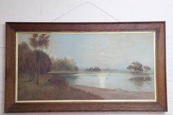 Antique Landscape -Waterscape Oil Painting. #