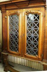 Pair Of Large And Rare Welsh Oak Bookcases With Lead Light Panels