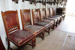 Set Of 7 Pollard Oak Leather Back Dining Chairs