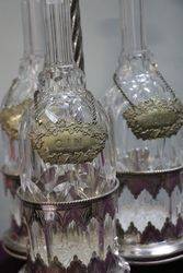 Antique Cut Glass 3 Pieces Tantalus Set In Silver Plated Stand 