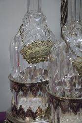 Antique Cut Glass 3 Pieces Tantalus Set In Silver Plated Stand 