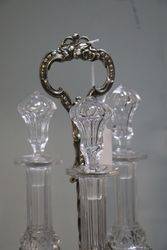 Antique Cut Glass 3 Pieces Tantalus Set In Silver Plated Stand 