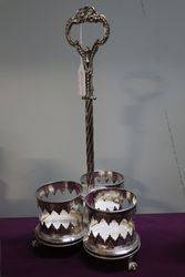 Antique Cut Glass 3 Pieces Tantalus Set In Silver Plated Stand 