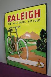 The Raleigh English Bicycles Pictorial Enamel Advertising Sign 