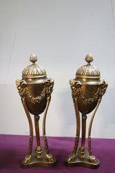 Quality Pair Of Antique Bronze Urns 