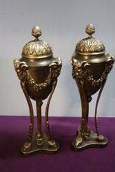 Quality Pair Of Antique Bronze Urns 