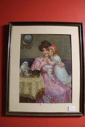 Wonderful Framed Victorian Print , Naughty Kittens Dated 1908  #