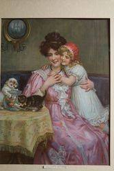 Wonderful Framed Victorian Print  Naughty Kittens Dated 1908  