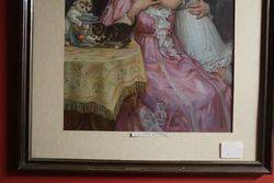 Wonderful Framed Victorian Print  Naughty Kittens Dated 1908  