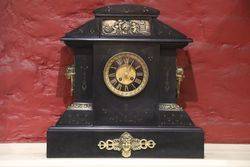 Large Antique Black Marble-Slate Mantle Clock #