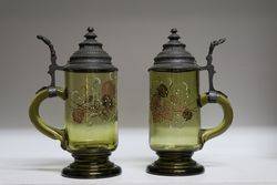 Pair Of Antique Glass And Pewter Tankards - Stine's #