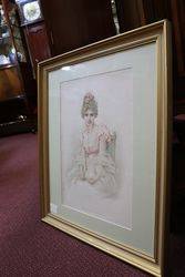 Framed Victorian Paint Charming Kate Dated 1888 