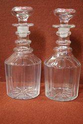 Pair Of Victorian Mallet Shape Cut Glass Decanters  #