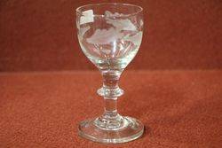 Victorian Engraved Cup Bowl, Centre Knop Stem Glass #
