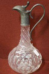 Victorian Glass Thumb Cut Pewter Mounted Claret Jug. #