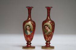 Stunning Pair Of Cameo Portrait Vases Fine Gilt on Ruby C1860 