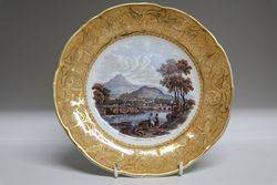 Antique Pratt Ware Landscape River Scene, Gold - Beige   Border #